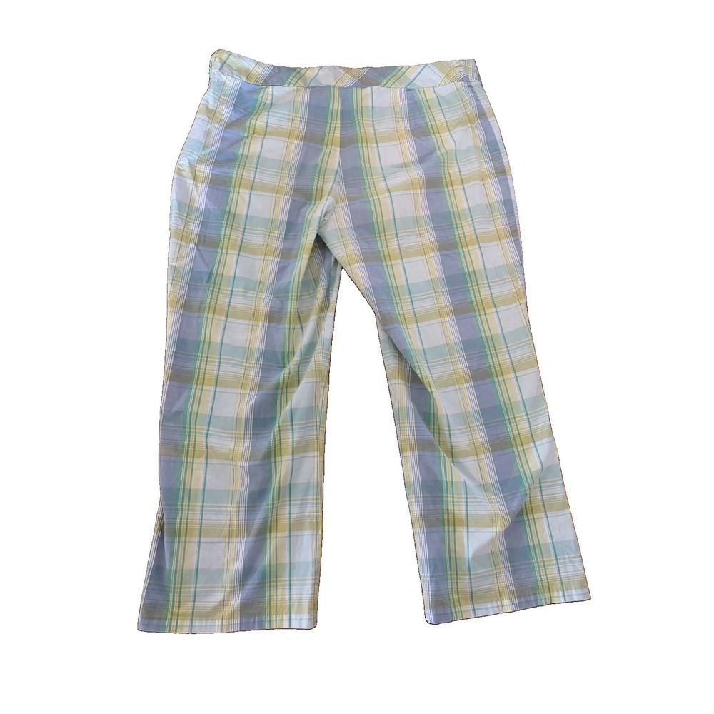 VTG Y2K Xhileration Capris Plaid Blue Green Low Rise Cotton Size 15 34" Hip - Picture 2 of 5